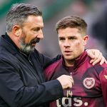 EDINBURGH, SCOTLAND - DECEMBER 27: Hearts' Cammy Devlin (R) and Head Coach Derek McInnes during a William Hill Premiership match between Hibernian and Heart of Midlothian at Easter Road, on December 27, 2025, in Edinburgh, Scotland. (Photo by Roddy Scott / SNS Group)